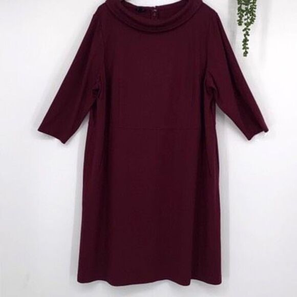 Talbots Audrey Mock Neck Ponte Jersey A-Line Dress 3/4 Sleeve Wine Sz 18WP - Picture 2 of 12